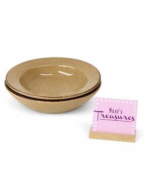 Tag Ltd SONOMA TAN Rustic Brown Edge Ironstone Large Rim Soup Pasta Bowls Set 2